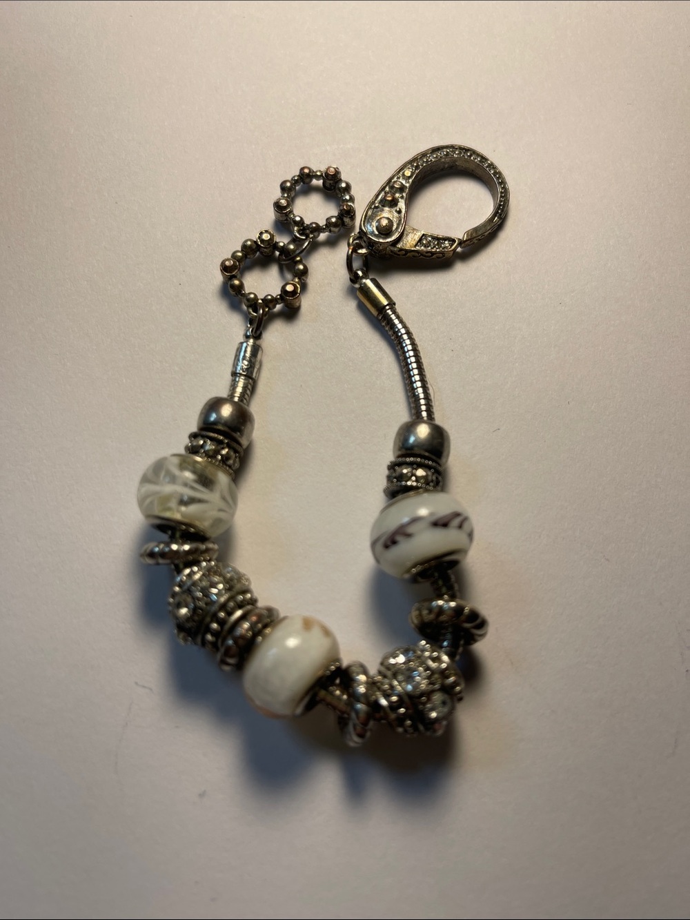 Pandora Style Silver-Tone White Glass Bead Bracelet - Women Jewelry